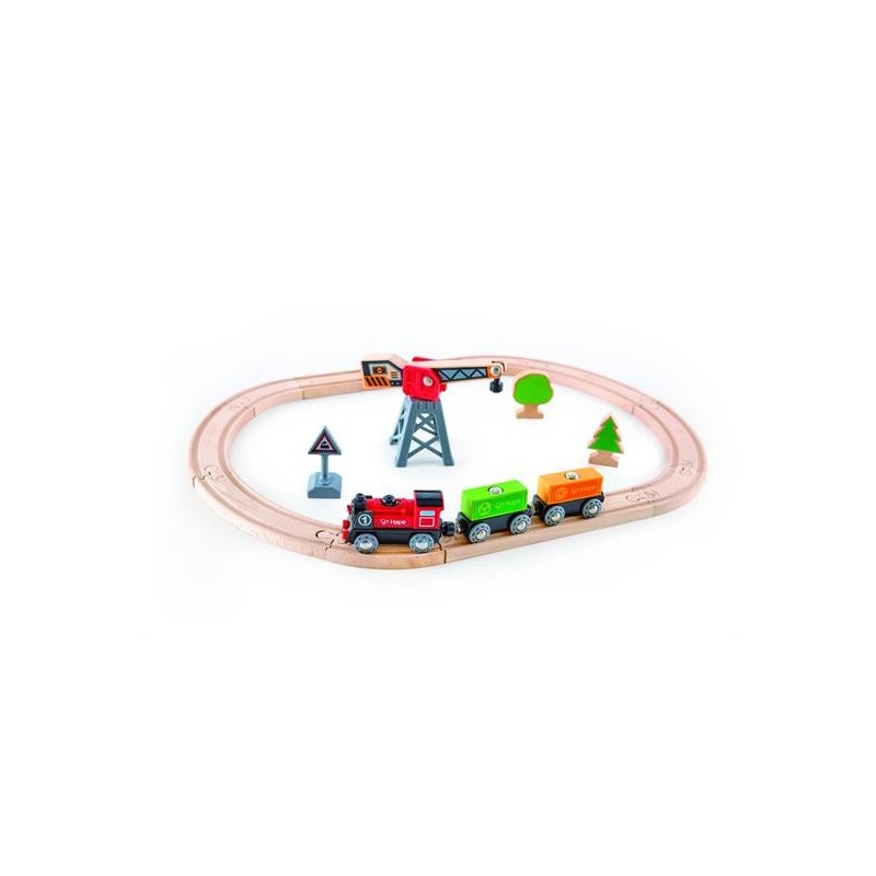 PISTA CON LOCOMOTIVA A BATTERIA E GRU